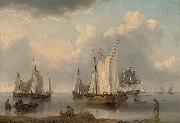William Anderson, A British warship, Dutch barges and other coastal craft on the Ijselmeer in a calm